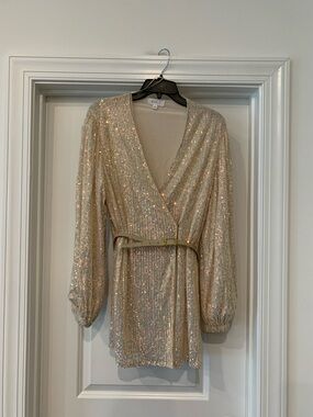 MABLE sequin wrap dress mini belted small NWOT